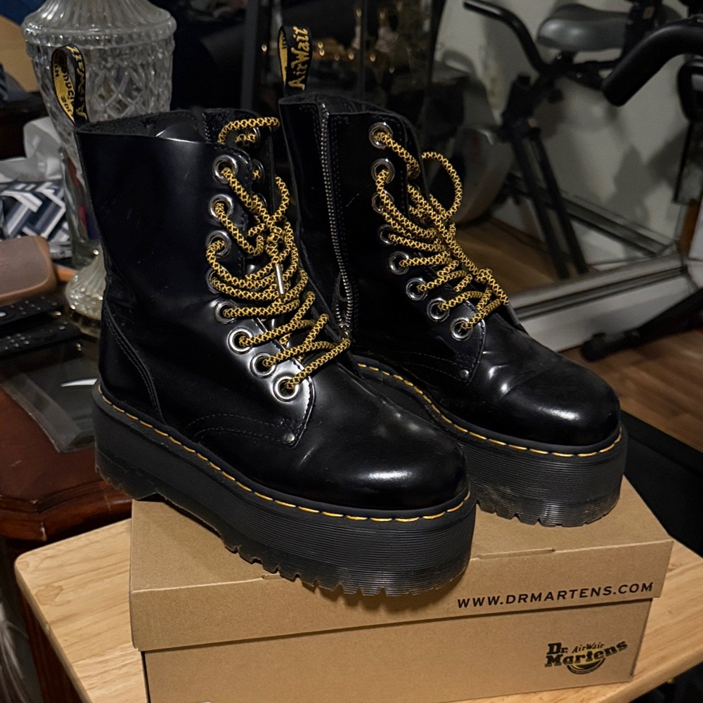 Dr. Martens Black and Gold Platform Combat Boots